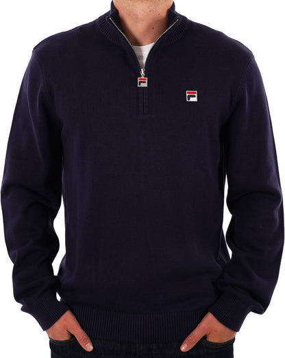 Fila Vintage Strickpullover mit 1/4-Reißverschluss, Marineblau