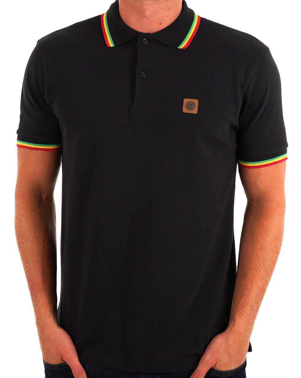 Trojan – Piqué-Poloshirt mit dreifarbigen Streifen in Schwarz