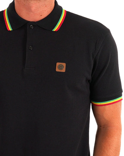 Trojan – Piqué-Poloshirt mit dreifarbigen Streifen in Schwarz