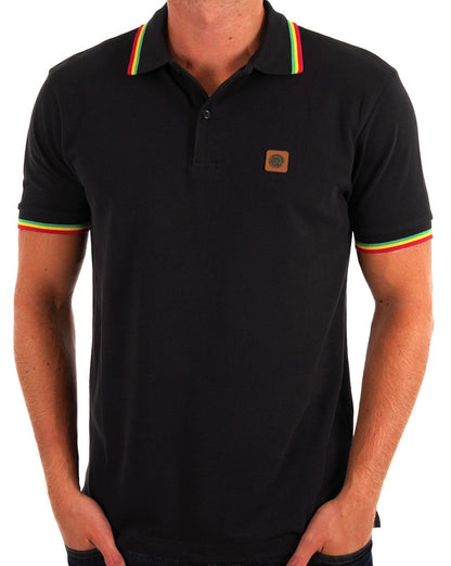 Trojan – Piqué-Poloshirt mit dreifarbigen Streifen in Schwarz
