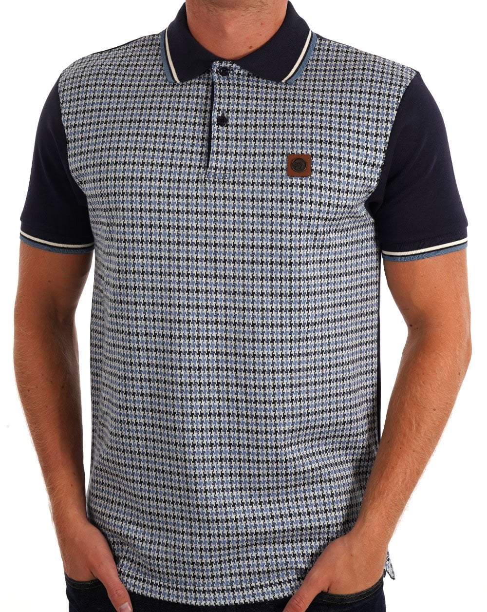 Trojan – Poloshirt mit Hahnentrittmuster und Einsätzen in Marineblau