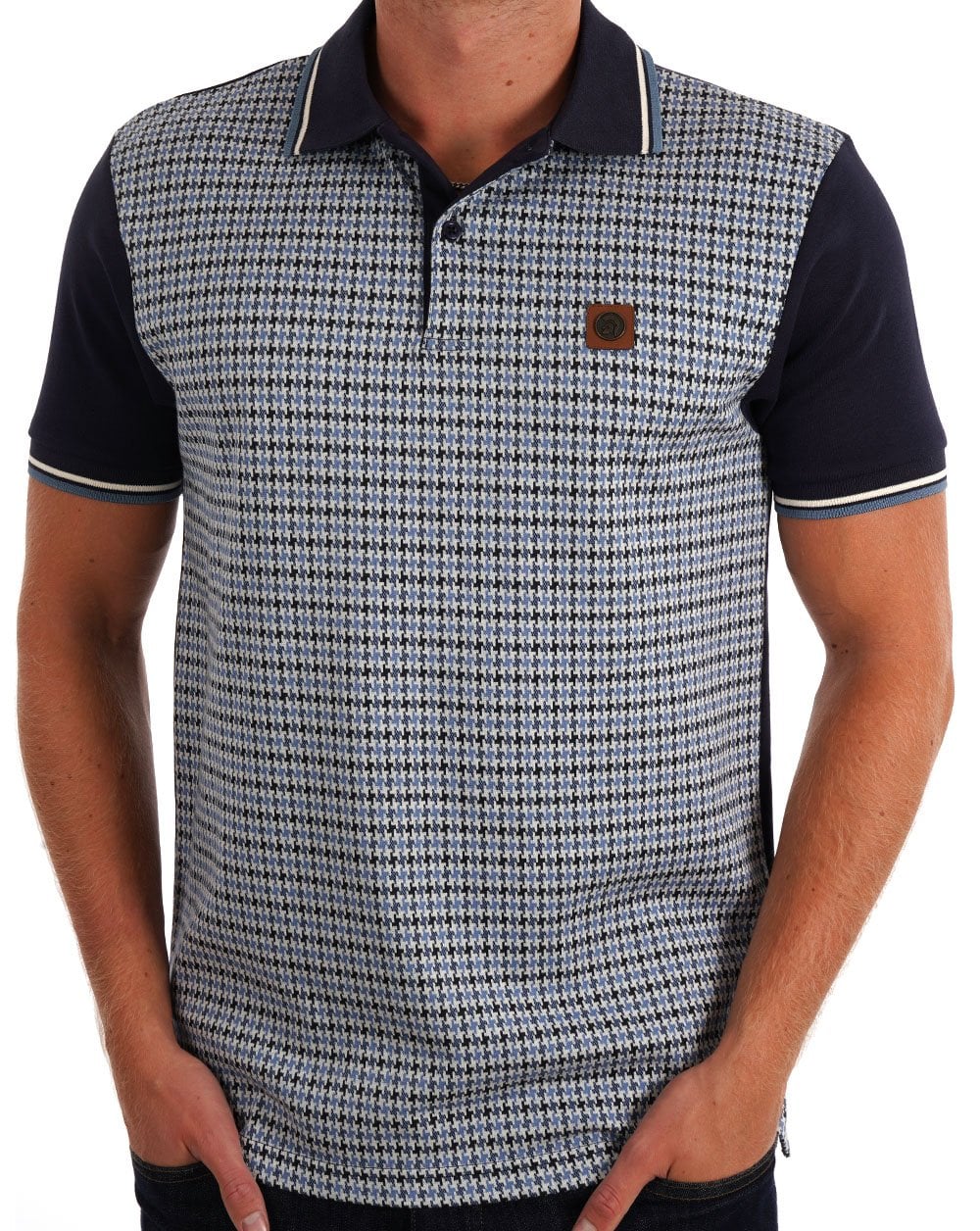 Trojan – Poloshirt mit Hahnentrittmuster und Einsätzen in Marineblau