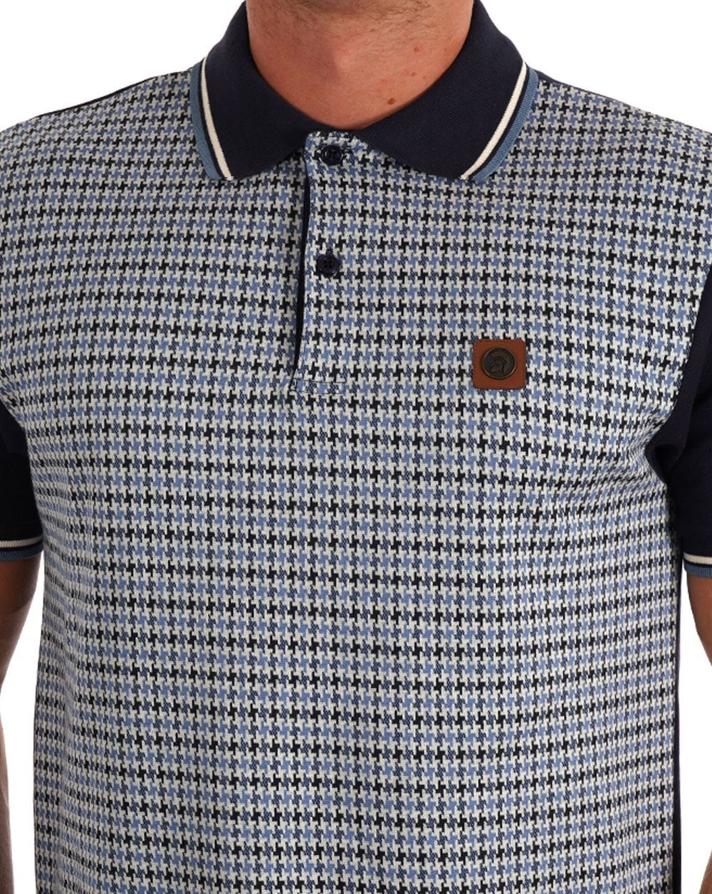 Trojan – Poloshirt mit Hahnentrittmuster und Einsätzen in Marineblau