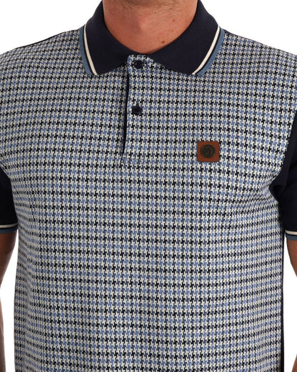Trojan – Poloshirt mit Hahnentrittmuster und Einsätzen in Marineblau