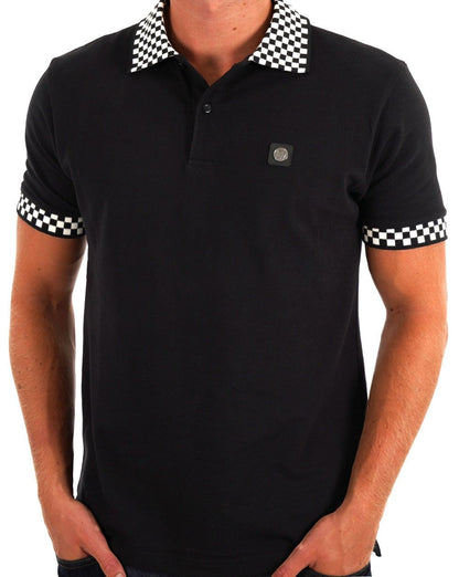Trojan – Schwarzes Piqué-Poloshirt mit Schachbrettmuster