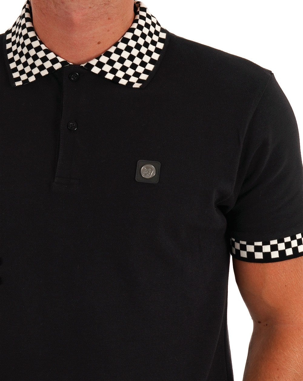 Trojan – Schwarzes Piqué-Poloshirt mit Schachbrettmuster