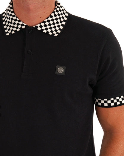 Trojan – Schwarzes Piqué-Poloshirt mit Schachbrettmuster
