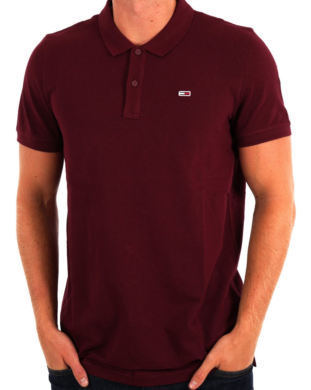Tommy Jeans – Poloshirt mit schmaler Knopfleiste, tiefes Rouge