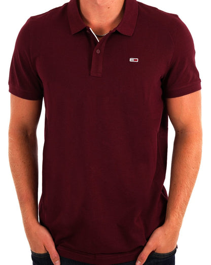 Tommy Jeans – Poloshirt mit schmaler Knopfleiste, tiefes Rouge