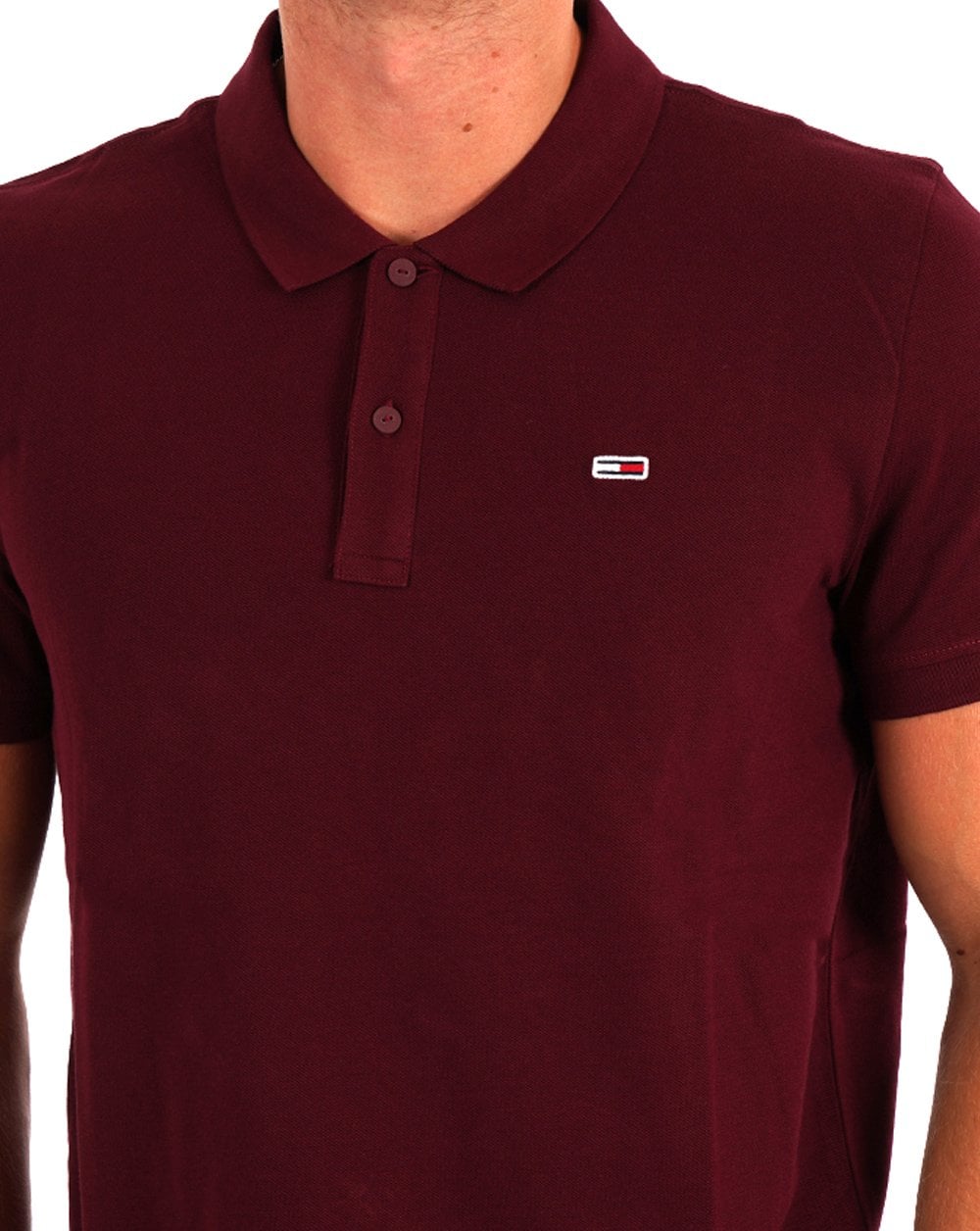 Tommy Jeans – Poloshirt mit schmaler Knopfleiste, tiefes Rouge