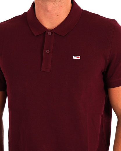 Tommy Jeans – Poloshirt mit schmaler Knopfleiste, tiefes Rouge