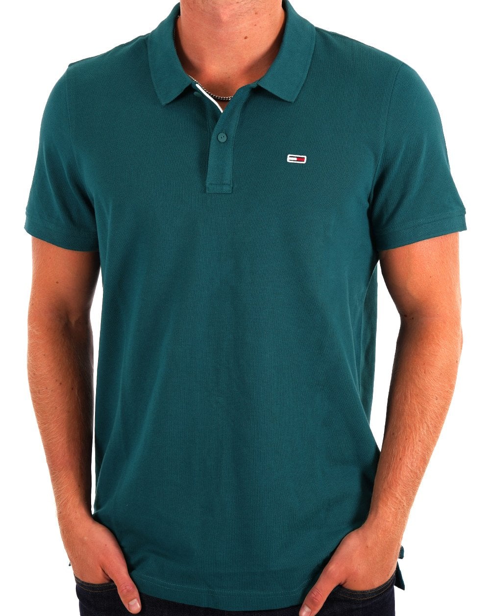 Tommy Jeans Slim Placket Polo Deep Seawater Green