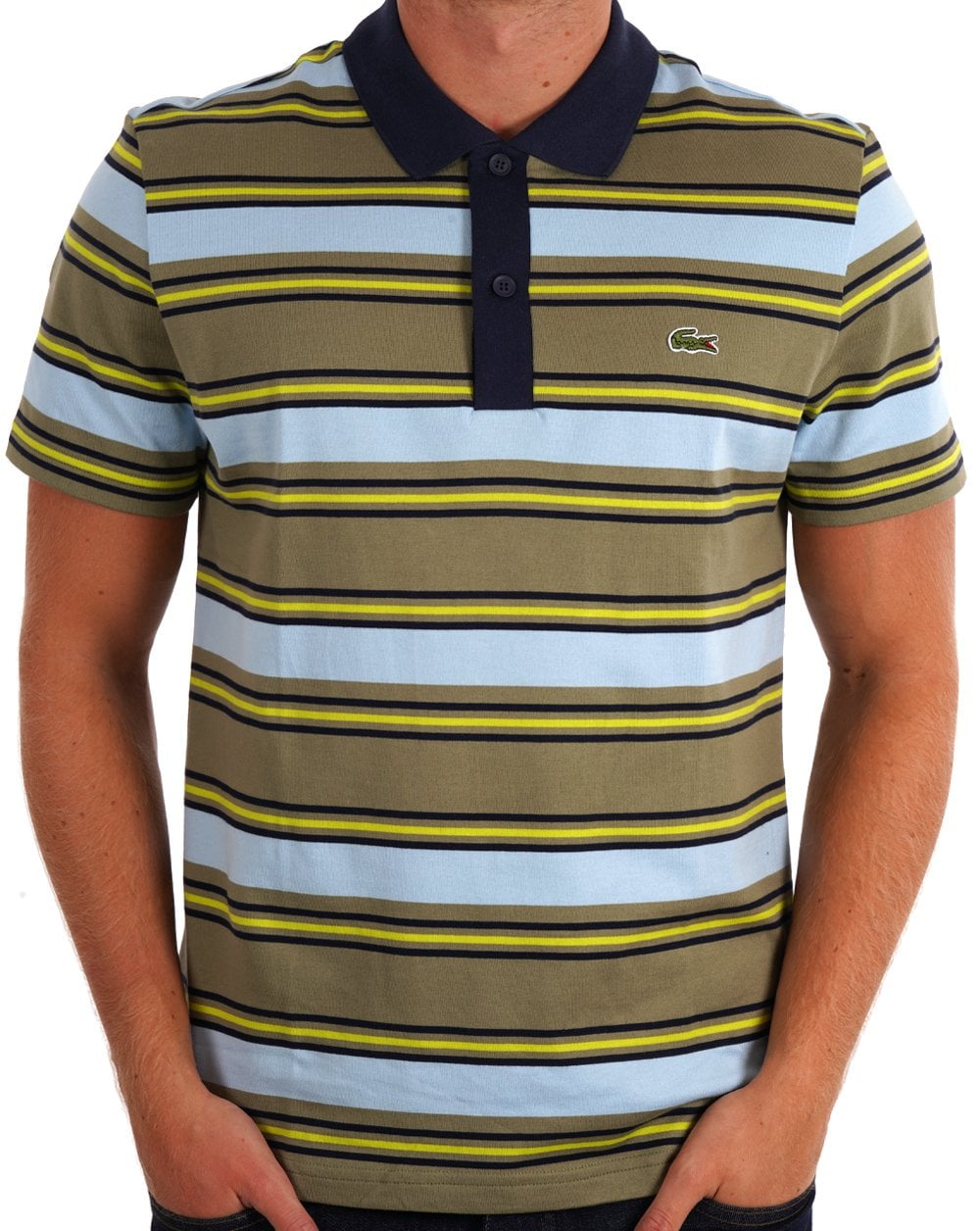 Lacoste Gestreiftes Poloshirt Khaki Grün / Blau