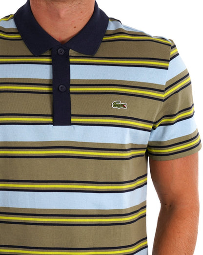 Lacoste Gestreiftes Poloshirt Khaki Grün / Blau