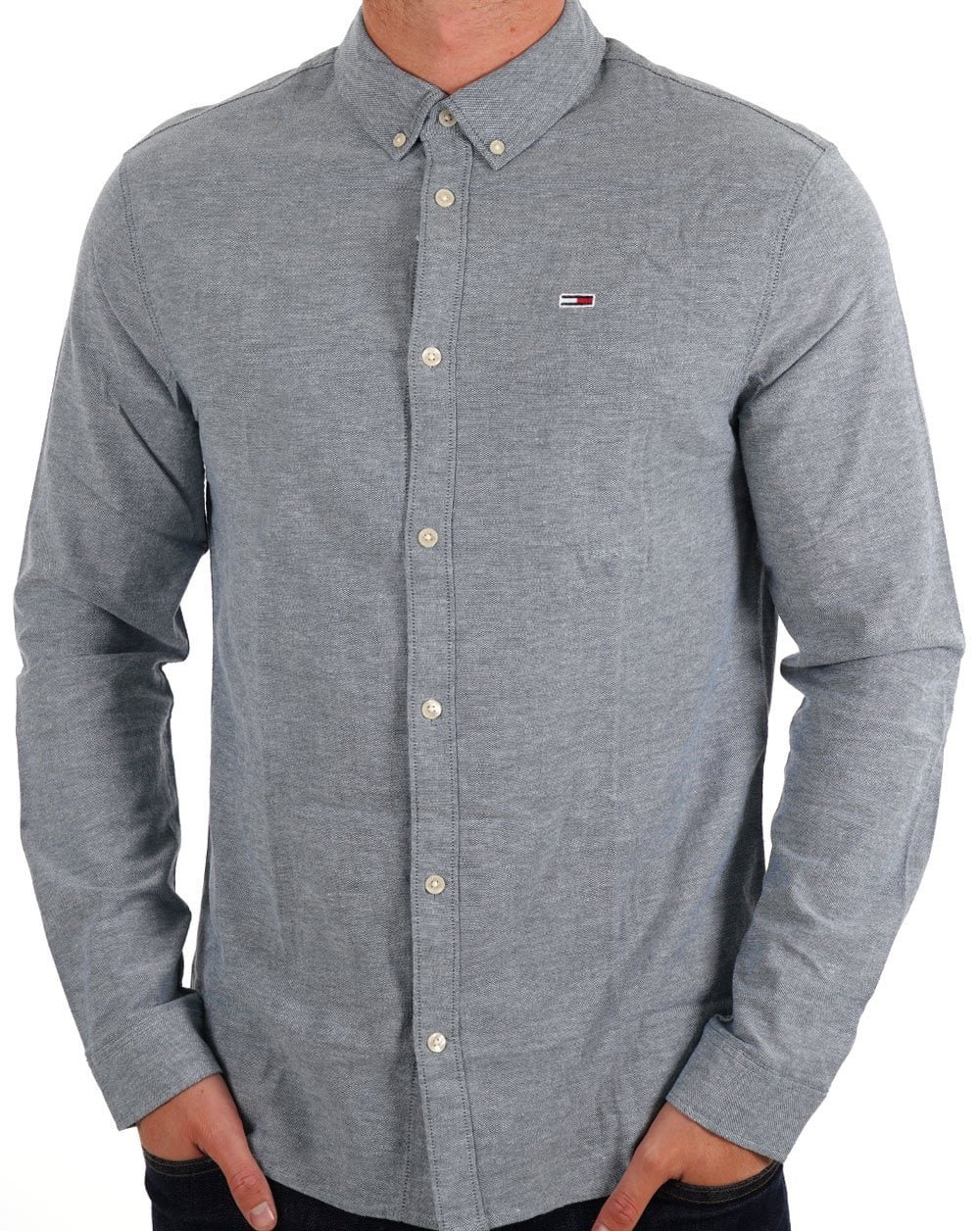 Tommy Jeans Stretch-Oxford-Baumwollhemd, tiefes Seewasser
