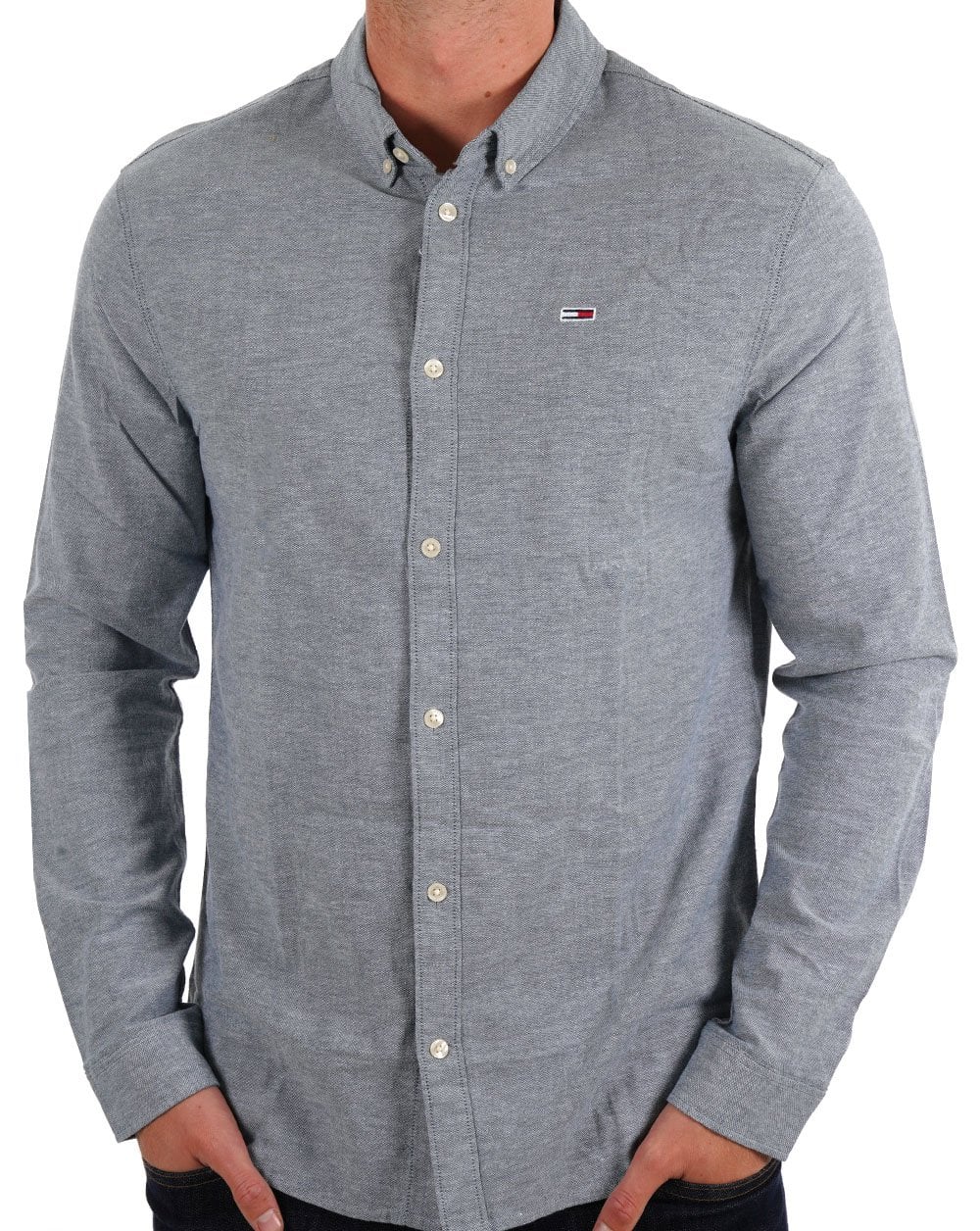 Tommy Jeans Stretch-Oxford-Baumwollhemd, tiefes Seewasser