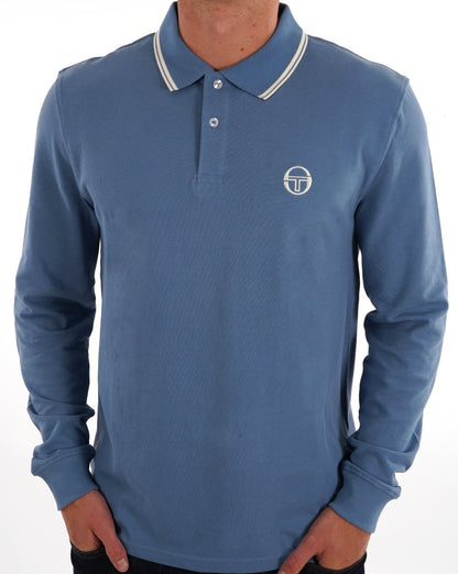 Sergio Tacchini – Langarm-Poloshirt mit Streifenmuster, Stahlblau