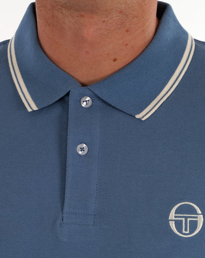 Sergio Tacchini – Langarm-Poloshirt mit Streifenmuster, Stahlblau