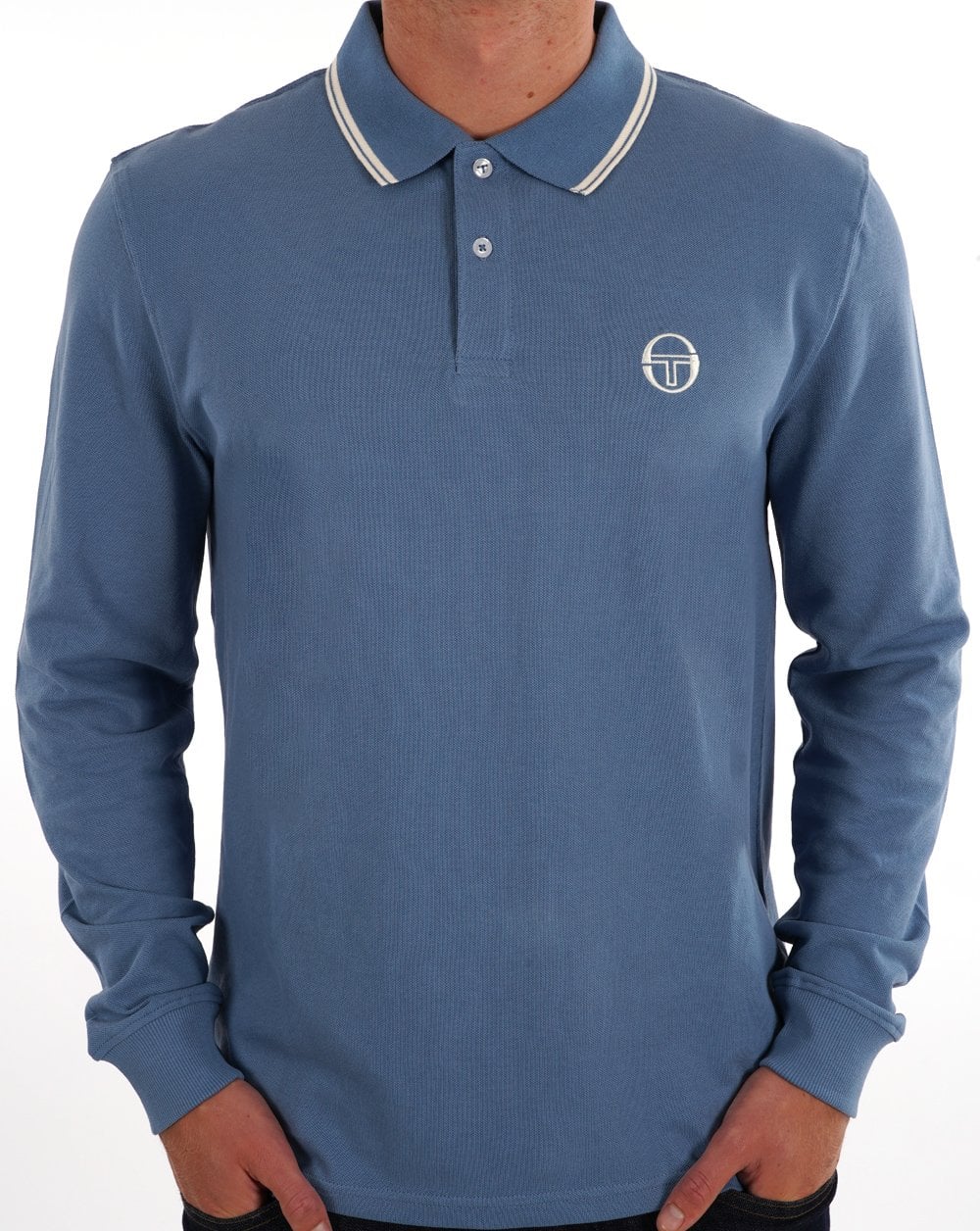 Sergio Tacchini – Langarm-Poloshirt mit Streifenmuster, Stahlblau