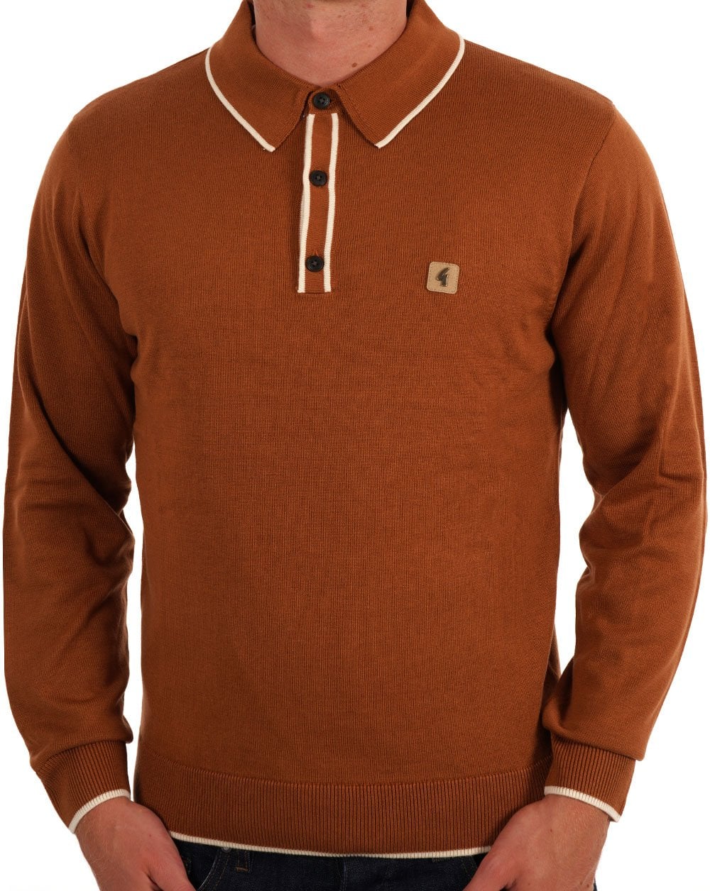Gabicci Vintage Lineker Tipped Polo Knit Walnut
