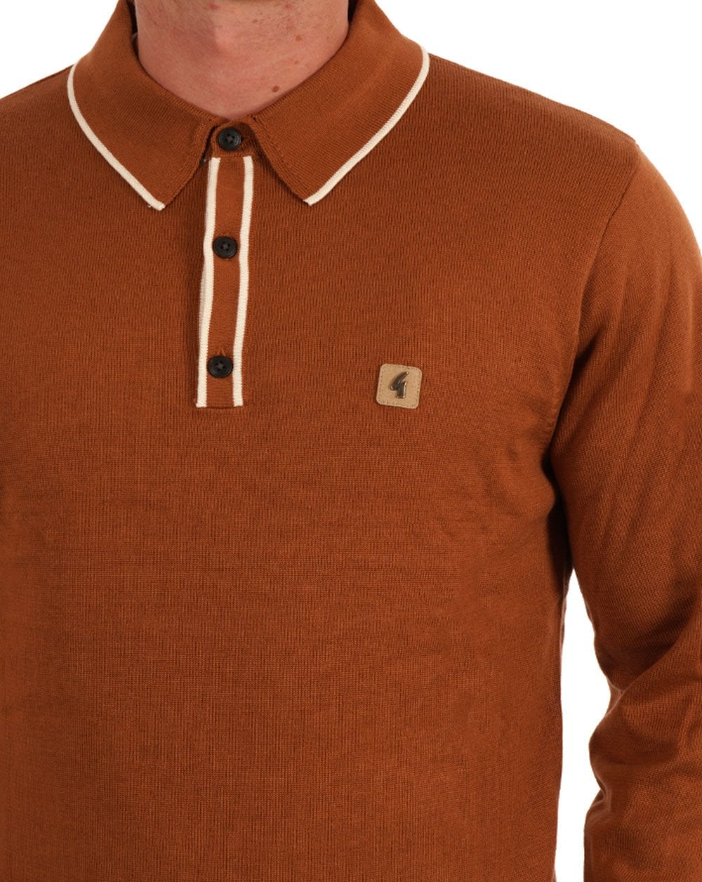 Gabicci Vintage Lineker Tipped Polo Knit Walnut