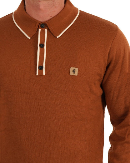Gabicci Vintage Lineker Tipped Polo Knit Walnut