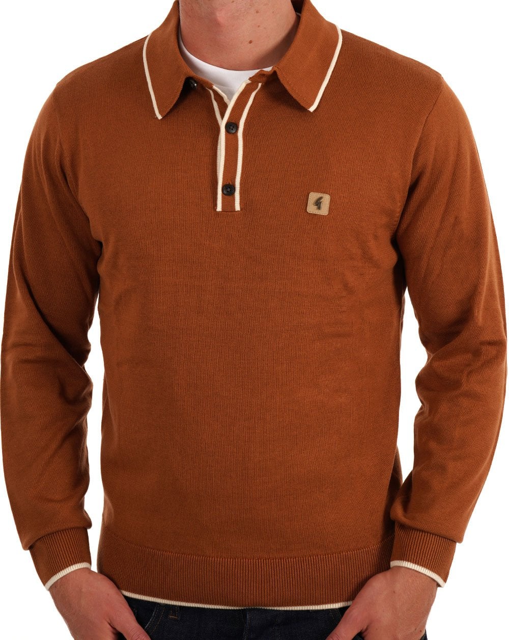 Gabicci Vintage Lineker Tipped Polo Knit Walnut