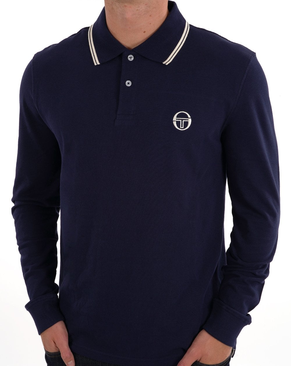Sergio Tacchini – Langarm-Poloshirt mit Streifenmuster, Marineblau