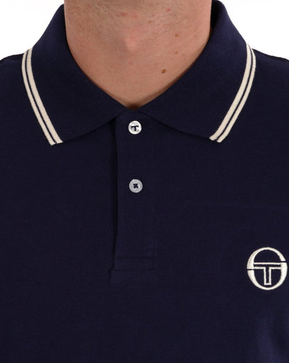 Sergio Tacchini – Langarm-Poloshirt mit Streifenmuster, Marineblau