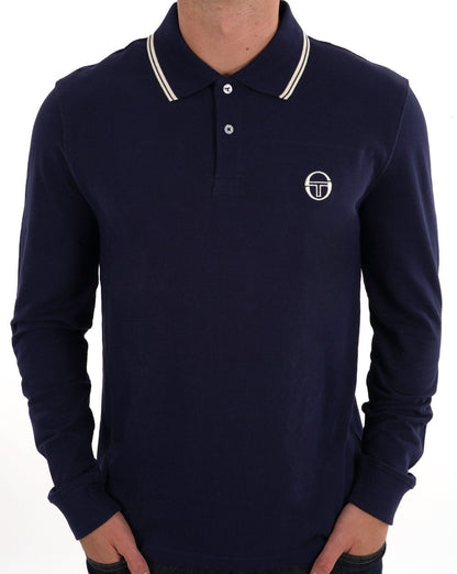 Sergio Tacchini – Langarm-Poloshirt mit Streifenmuster, Marineblau