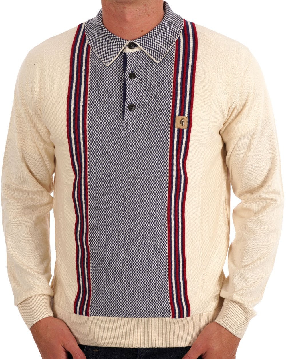 Gabicci Vintage Hadon Gestricktes Langarm-Poloshirt Creme
