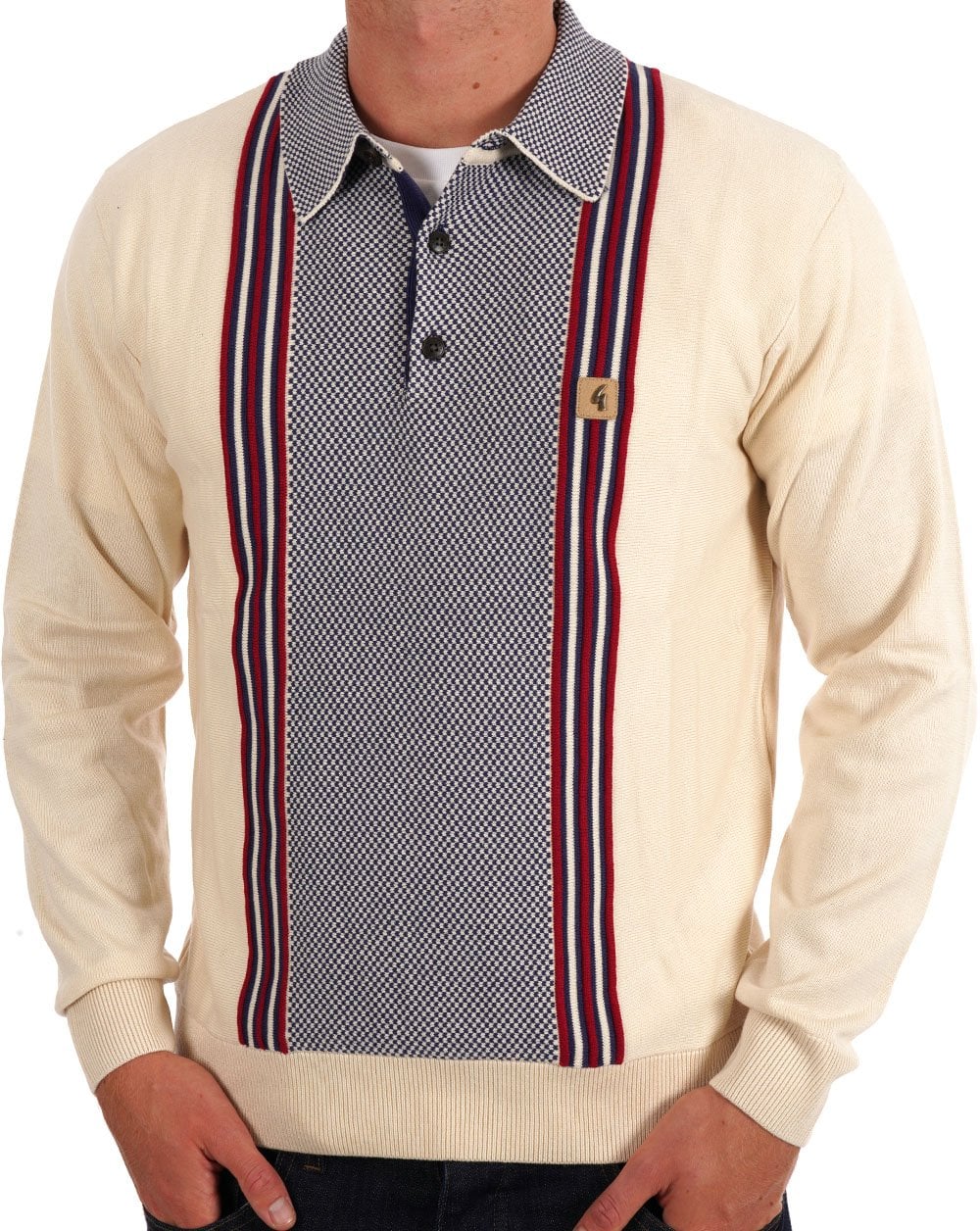 Gabicci Vintage Hadon Gestricktes Langarm-Poloshirt Creme