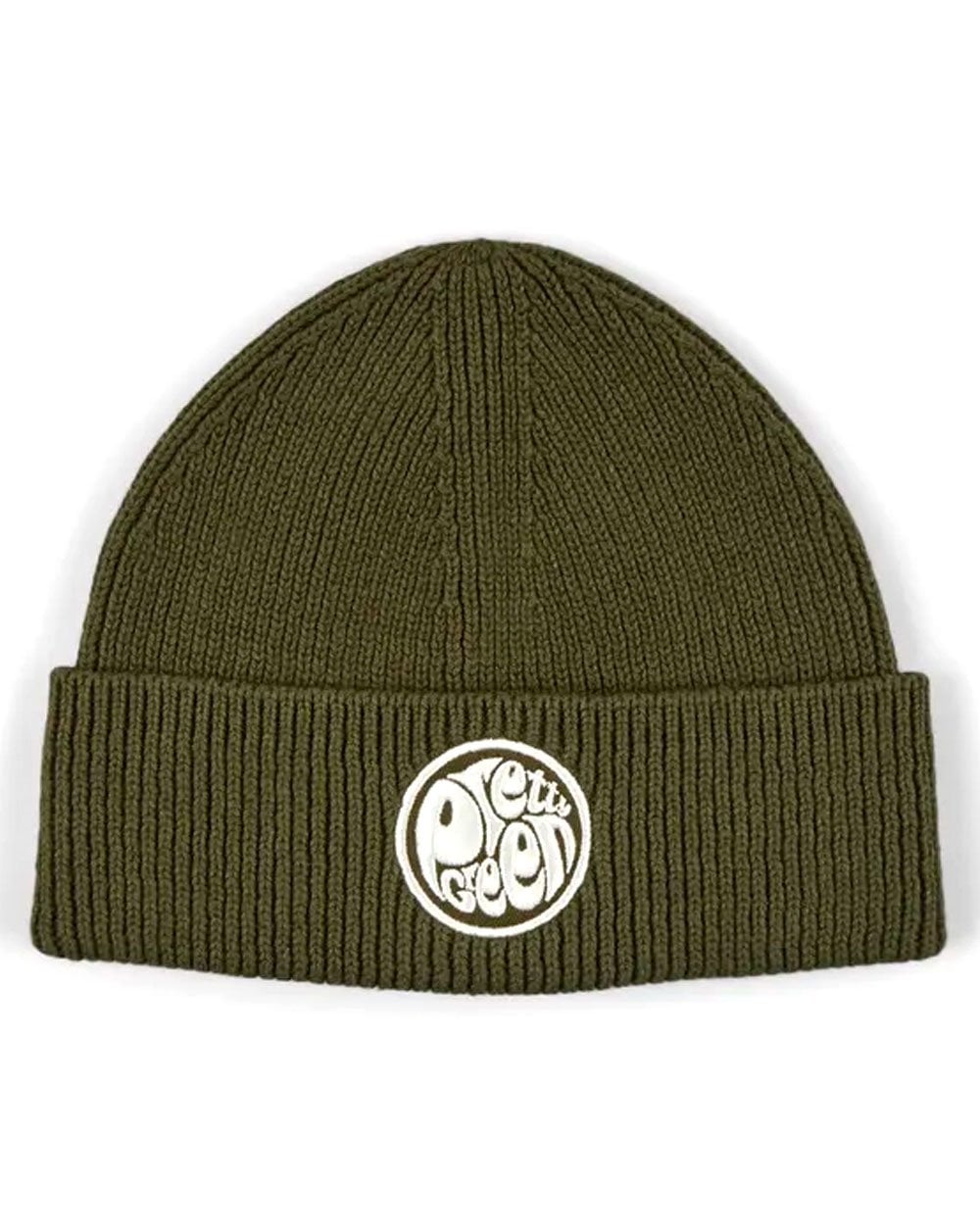 Pretty Green – Strickmütze mit Logo in Khaki