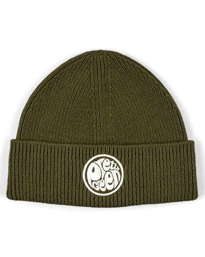 Pretty Green – Strickmütze mit Logo in Khaki