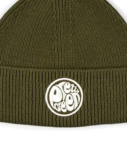 Pretty Green – Strickmütze mit Logo in Khaki