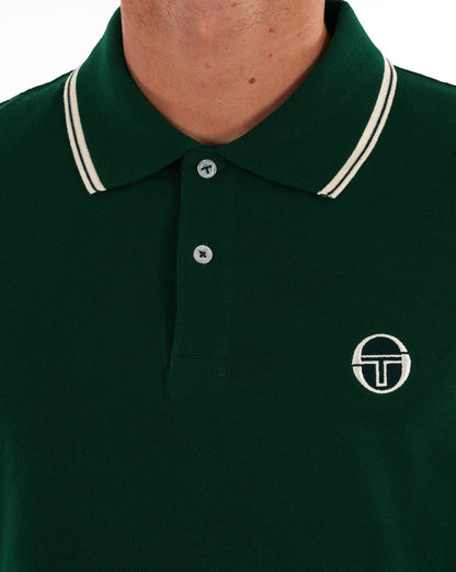 Sergio Tacchini – Langärmliges Poloshirt mit Streifen in Regenwaldgrün