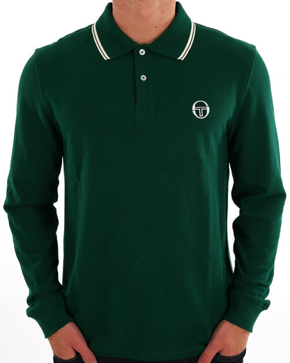 Sergio Tacchini – Langärmliges Poloshirt mit Streifen in Regenwaldgrün