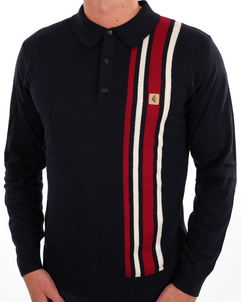Gabicci Vintage Soda Knit LS Polo Marineblau Rot