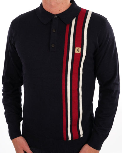 Gabicci Vintage Soda Knit LS Polo Marineblau Rot