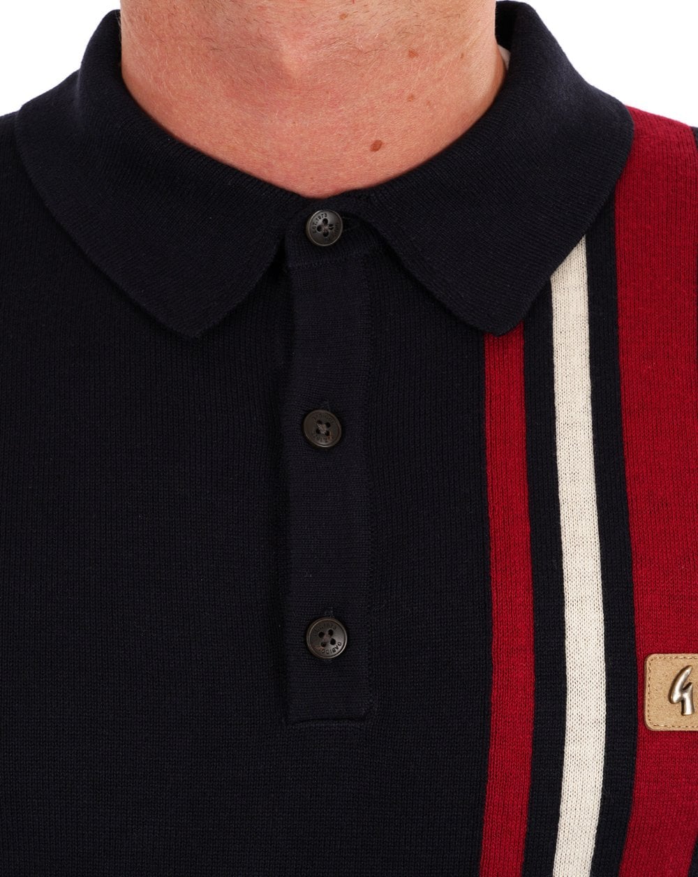 Gabicci Vintage Soda Knit LS Polo Marineblau Rot