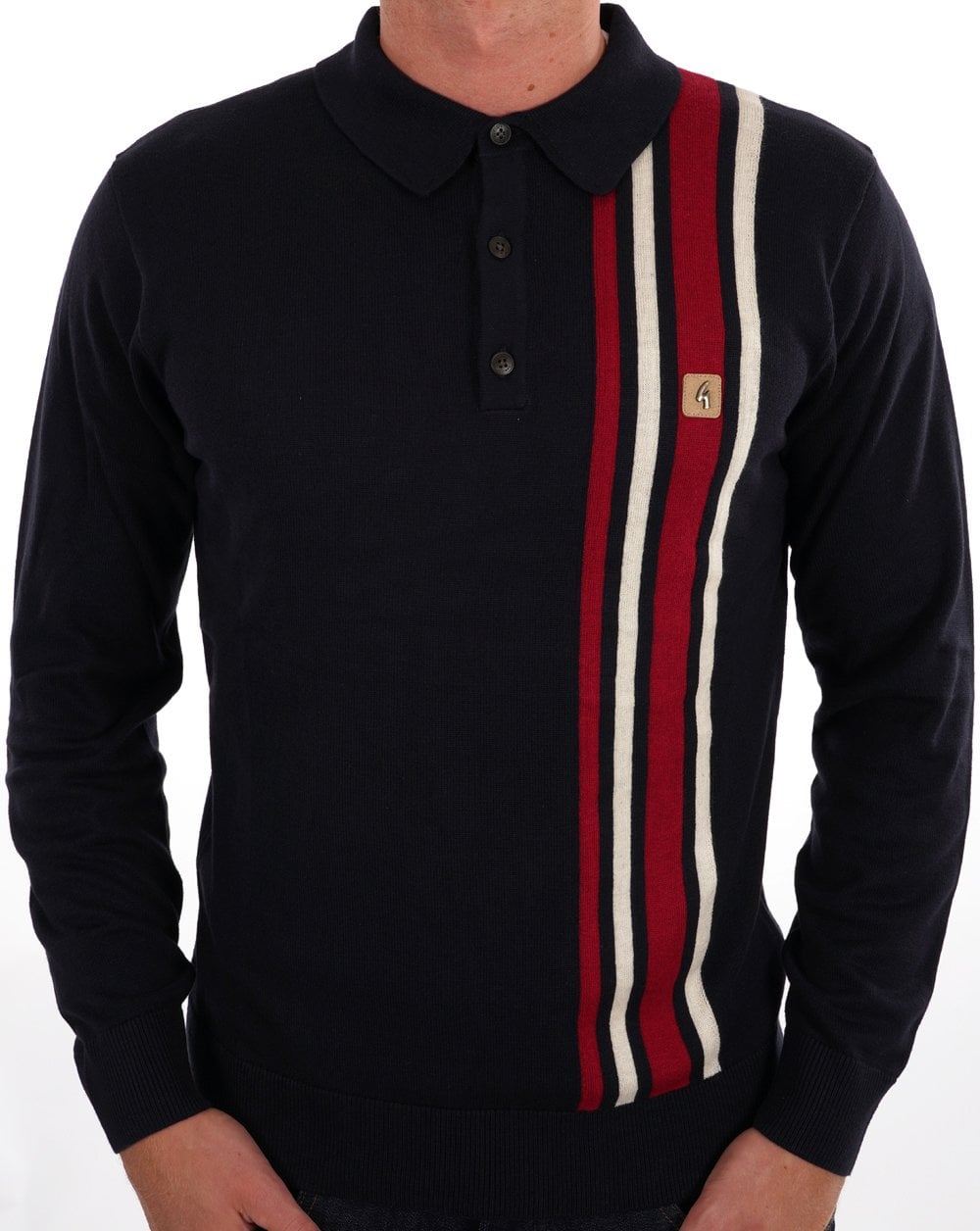 Gabicci Vintage Soda Knit LS Polo Marineblau Rot