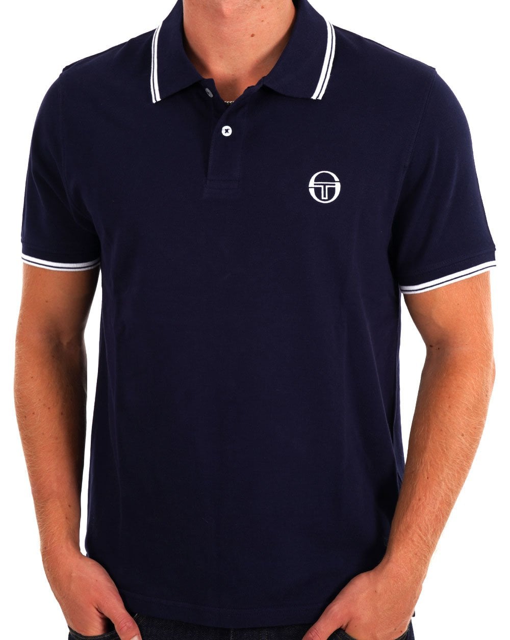 Sergio Tacchini Poloshirt mit Streifen in Marineblau und Weiß
