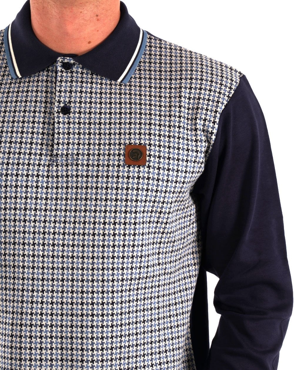 Trojan – Langärmliges Poloshirt mit Hahnentrittmuster, Marineblau