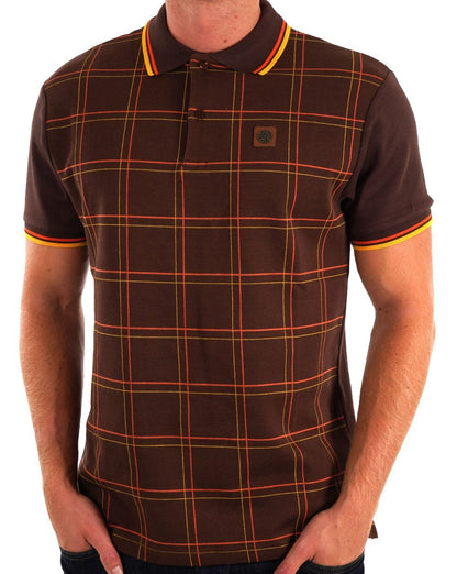 Trojan Check Panel Poloshirt Schokolade
