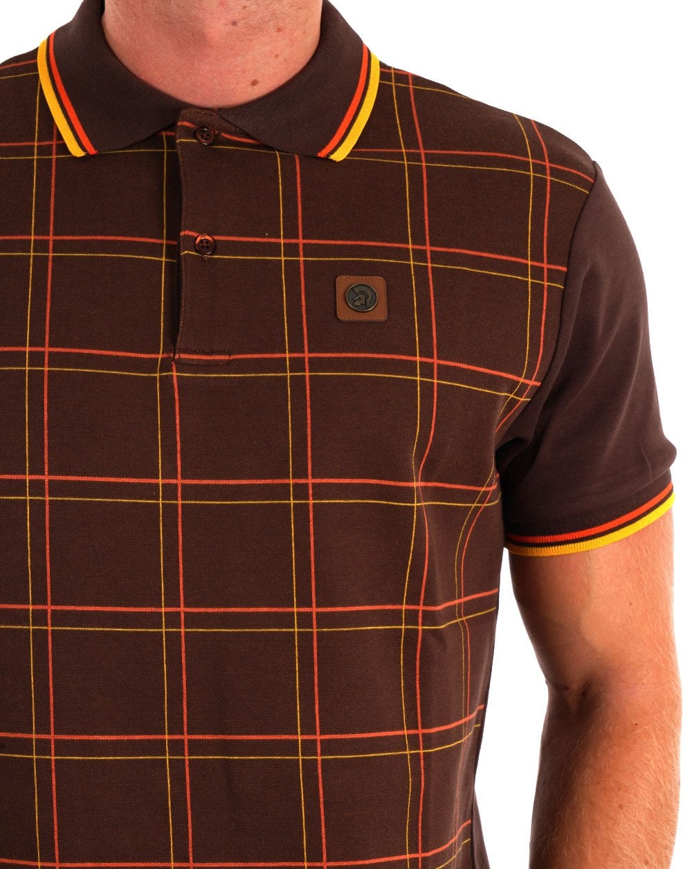 Trojan Check Panel Poloshirt Schokolade