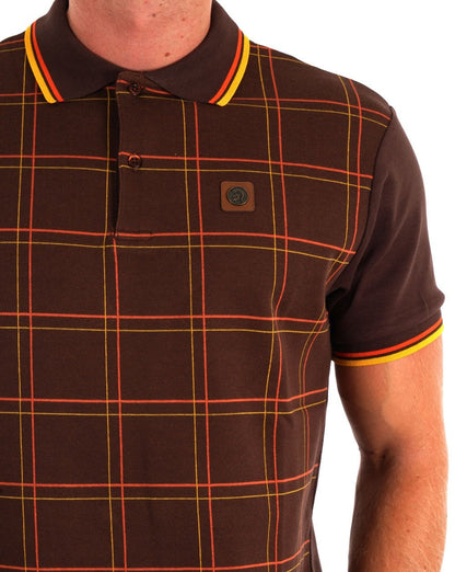 Trojan Check Panel Poloshirt Schokolade