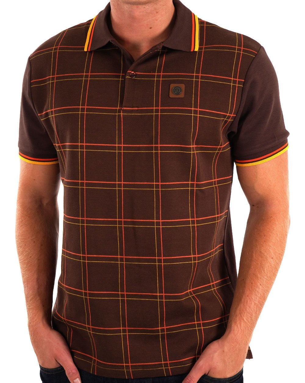 Trojan Check Panel Poloshirt Schokolade
