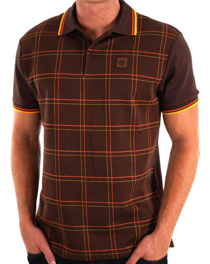Trojan Check Panel Poloshirt Schokolade