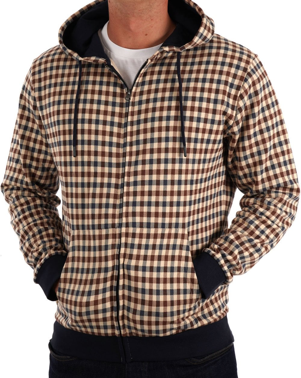 Aquascutum Club – Karierter Hoodie mit durchgehendem Reißverschluss