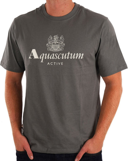 Aquascutum – T-Shirt mit großem Logo, Anthrazit